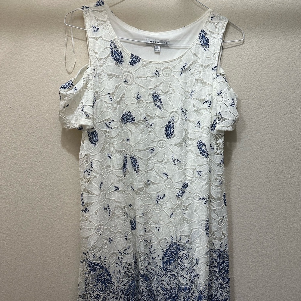 White and blue cold shoulder dress